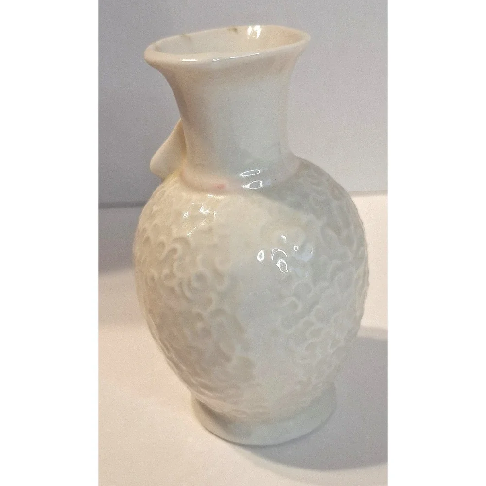 Vintage Miniature Porcelain Bud Vase Floral Butterfly Relief White Blue 4 Inch